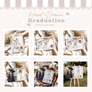 Invitaciones Acrílicas Grado blanco y negro dibujado a mano