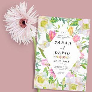 Tarjeta de recepción de la boda tulipán rosa acuar