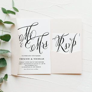 Invitación Black Mrs y Mrs Rustic Script Boda