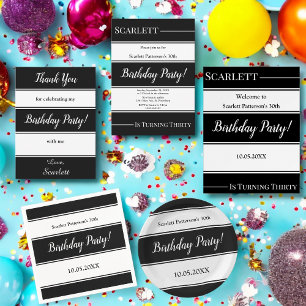 Tarjeta De Agradecimiento Elegantes Rayas Negras Y Blancas Cumpleaños Modern