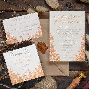 Invitación de boda con fuente de flor silvestre pú