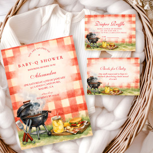 Tarjeta De Recepción Sorteo de pañales para bebé Red Gingham Baby Q