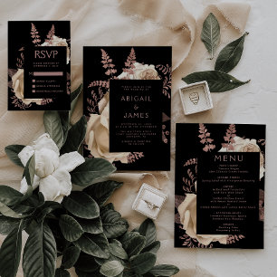 Menú Boda Floral Oscura Malhumorada Marfil Rosa Dorada