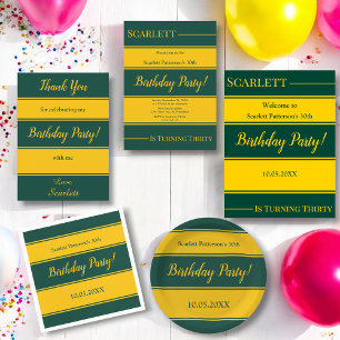 Invitación Elegante Green And Gold Stripes Cumpleaños De Lujo