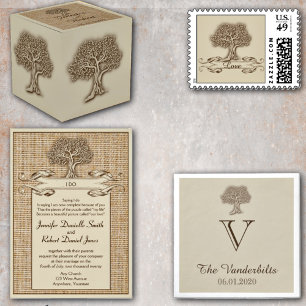 Invitación Árbol de roble en el Boda Burlap