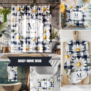 Cojín Decorativo Monograma personalizada de gingham navy con margar