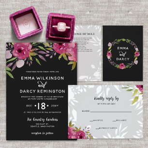 Lámina Invitación a la boda floral rosada de color acuare