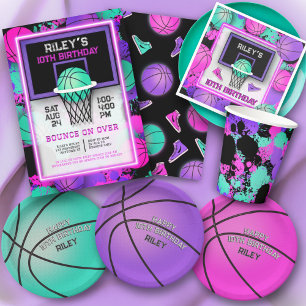Servilleta De Papel Neon Basketball Sneakers & Paint Splatter Cumpleañ
