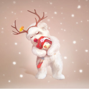 Tarjeta Chica abrazando a perro en los renos