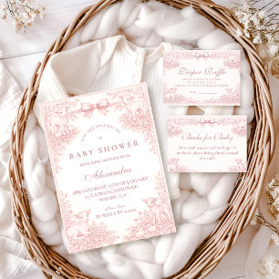 Tarjeta De Recepción Rifa de Diaper de Cordero Toile Rosa Vintage