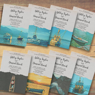 Invitación Boda de destino de marea azul marino de vintage bo