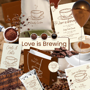 Pegatina Redonda El amor ruso está preparando café ducha de novia
