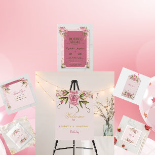 Invitación Doble articulación rosa Pastel Cumpleaños