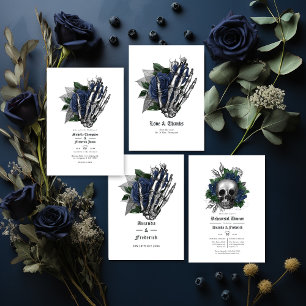 Invitación Cena gótica floral floral azul y negra de la marin