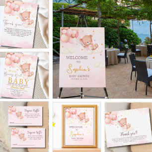 Pegatina Redonda We Can Bearly Wait, Bear Girl Baby Shower