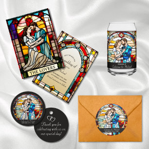 Invitación Amantes Tarot Estilo Vidrio Manchado Boda Europeo