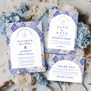 Tarjeta De Confirmación De Asistencia Azulejo de Delft europeo de boda