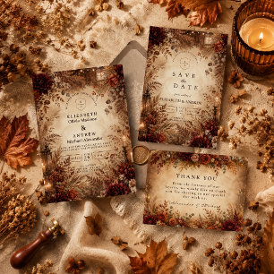Tarjeta De Agradecimiento Elegante Boda Rústica de Otoño