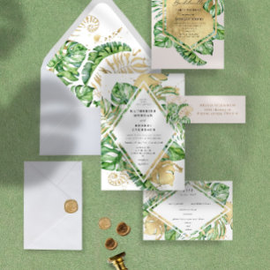 Invitación Boda de Ampersand del follaje dorado tropical