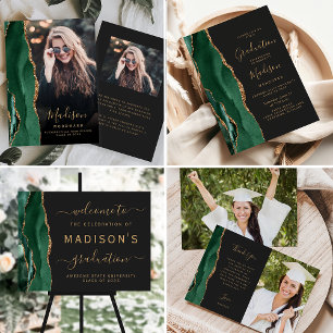 Green Gold Agate Dark Photo Grad Invitación