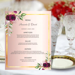 Invitación Rosa oro borgoña morado boda de guión