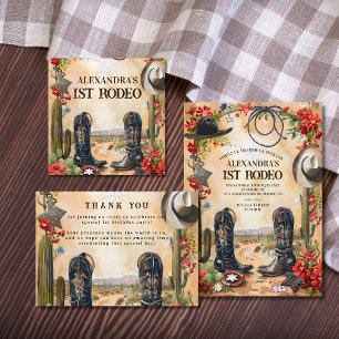 Invitación Vaquero Rústico 1er Rodeo de Cumpleaños