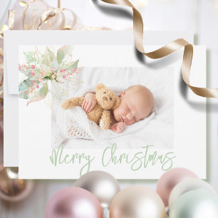 Servilleta De Papel Pastel Merry Christmas Poinsettia Pink Sage Gold