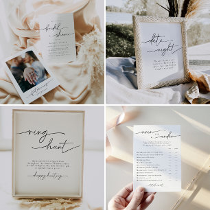 Pegatina Redonda Ducha nupcial elegante y Minimalista personalizada