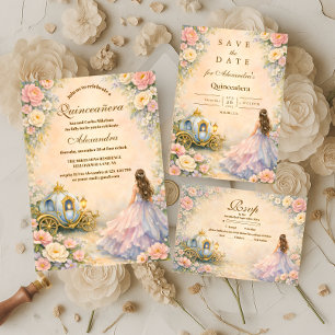 Tarjeta De Confirmación De Asistencia Quinceañera de Cuento de Hadas en Carruaje Encanta