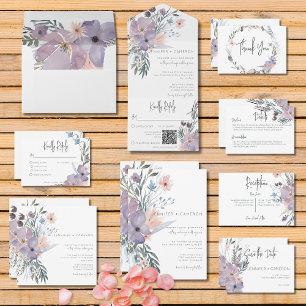 Tarjeta De Agradecimiento Boda Floral Dusty Purple y Blue Boho