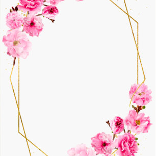 Invitación Moda Boda geométrico con flores de cerezo rosa