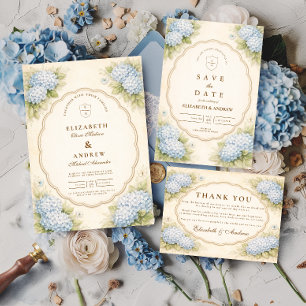 Tarjeta De Agradecimiento Boda de Jardín con Hortensias Azules Vintage