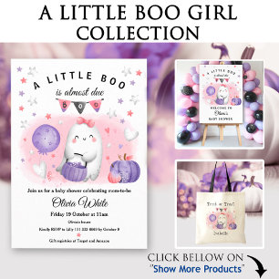 Invitación Todo En Uno Halloween Little Boo Baby Shower Pink and Purple