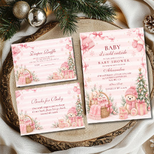 Invitación Fiesta de Bebé de Invierno Mágico Rosa