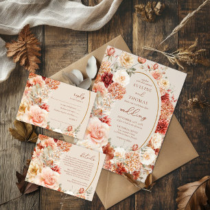 Invitación Cubierta acuática brillante terracota sabio floral