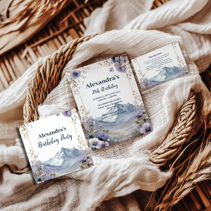 Tarjeta De Agradecimiento Cumpleaños Montaña Flor Silvestre Lavanda