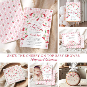 Tarjeta De Recepción Cherry Pink Bow Baby Shower Diaper Raffle