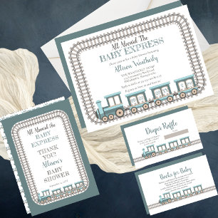 Tarjeta De Agradecimiento Todo a bordo del Baby Shower Baby Express Boy