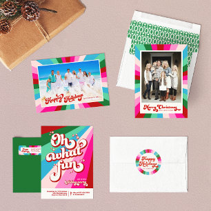 Tarjeta Festiva Festividad retro Navidades rosas arcoiris en vacac