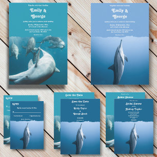 Invitación Azul marino bajo el Boda costero delfín marino