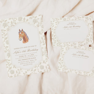 Tarjeta De Agradecimiento Toile Floral Marrón Neutro