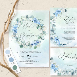 Invitación Cute boy elephant Dusty Blue flowers Eucalyptus 