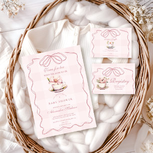 Tarjeta De Recepción Registro Baby Shower de Fiesta de té rosado