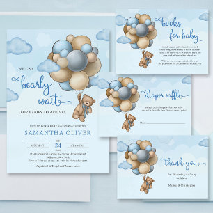 Tarjeta De Recepción Bebés de oso lindo beige azul marrón gracias
