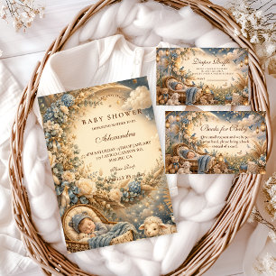 Invitación Elegante Fiesta de Bebé Boho Azul