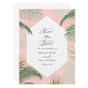Postal De Invitación Boda de acuarela tropical de color coral