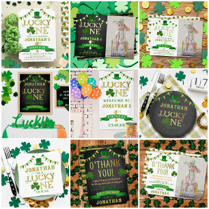 Invitación Con Relieve Metalizado Lucky One Chalkboard 1Cumpleaños Real