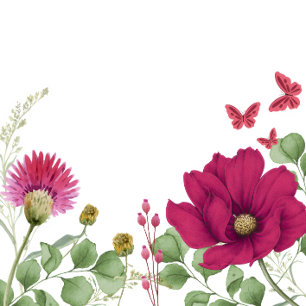 Redonda Pegatina de mariposa rosa y acuarela floral