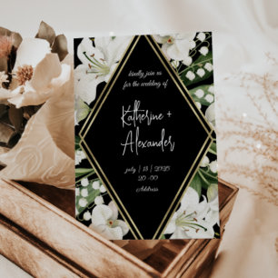 Boda negro flores Lily Clásicos de la invitación O