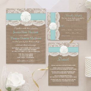 Invitación La colección de bodas turquesa de arena dorada